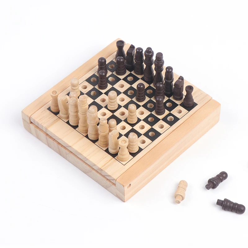 Super Value Manufacture Foldable Mini Size Wooden Chess Box Portable Travel Game Set