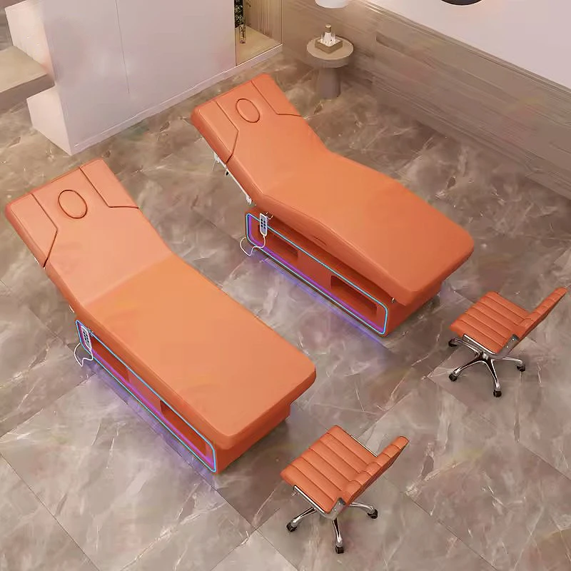 Unique design adjustable white beauty salon facial treatment bed 3 motors electric massage beds for salon with lights