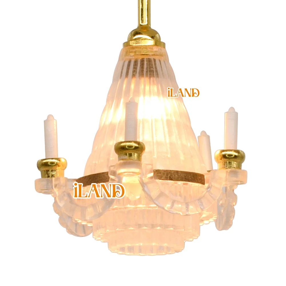 ILAND Dollhouse Plug-In Model 1:12 Five Candle Chandelier For Dollhouse Study, Living Room, Bedroom.