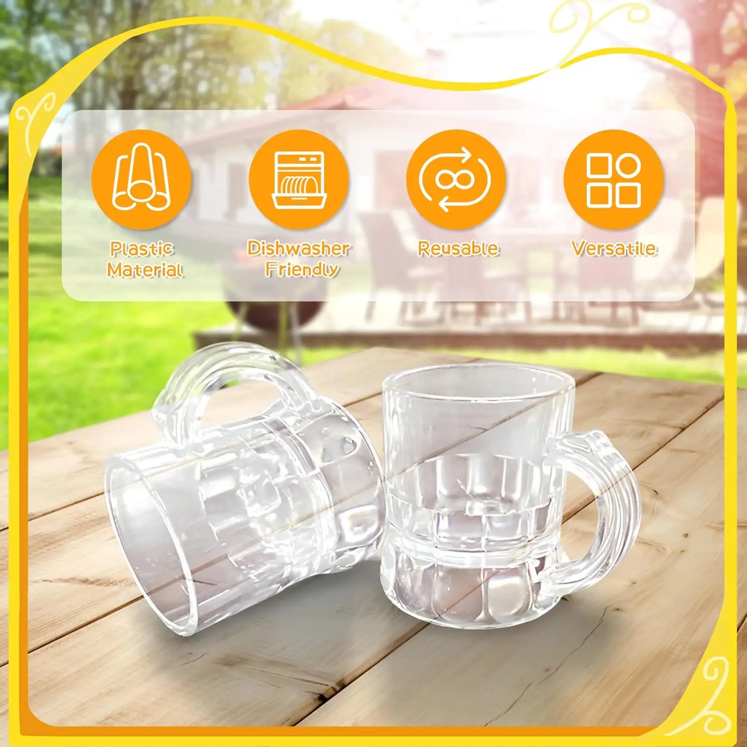 1 oz Clear Mini Plastic Beer Mugs Shot Glasses with Handles Reusable Stein Tasting Whiskey Juice Cups for Drinking Beer Party