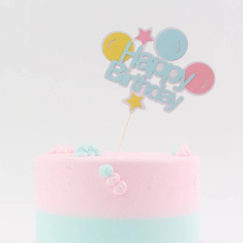 Hot selling baking supplies Cake Decorations blue yellow paper cute cartoon Cake Plugin Kids Birthday Cupcake