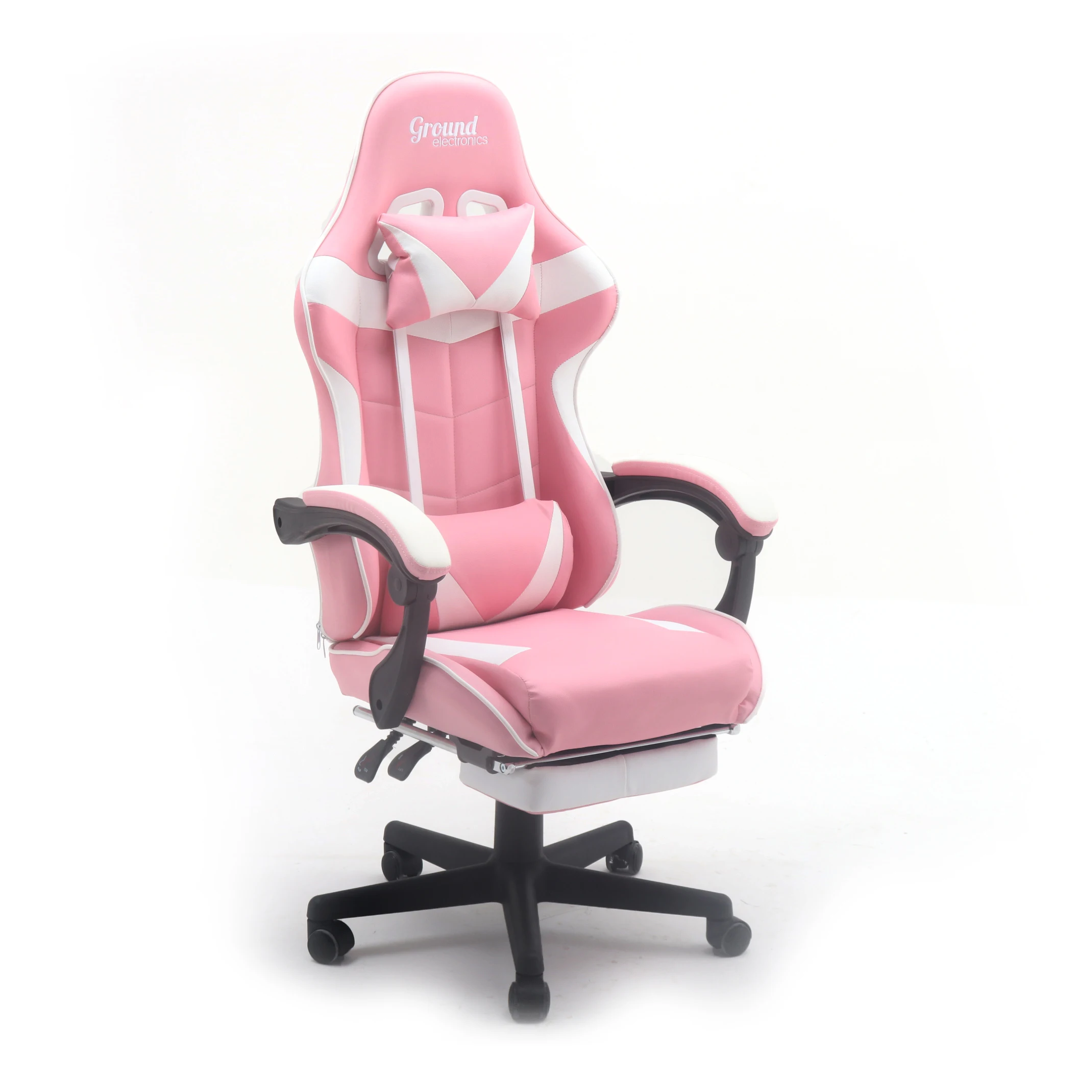 Hot Home Office Furniture High Back Pink-and-White Colored PVC Gaming Chair 360 Degree Swivel with Footrest
