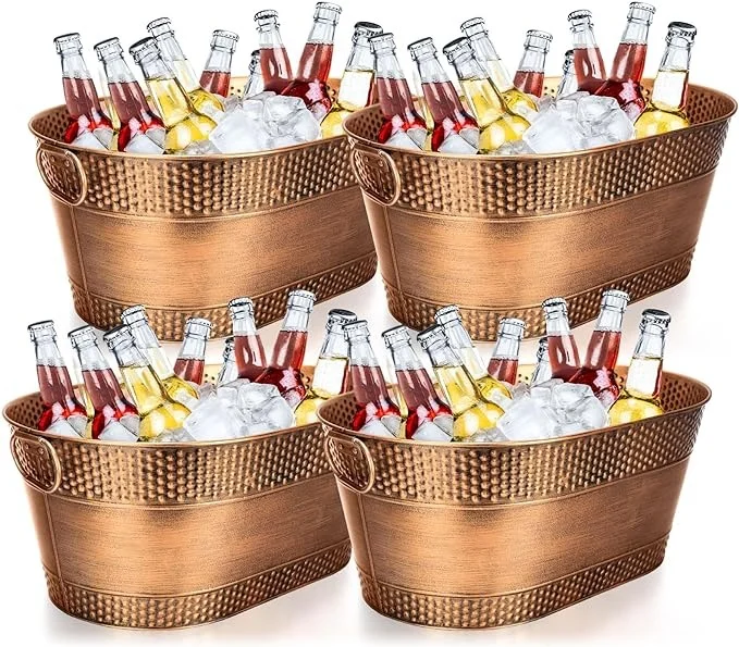 Oval Copper Plated beverage drinks bucket Ice Beer Galvanized Tub Metal Ice Bucket Beverage Tub Wine Drink Beer Champagne Tub