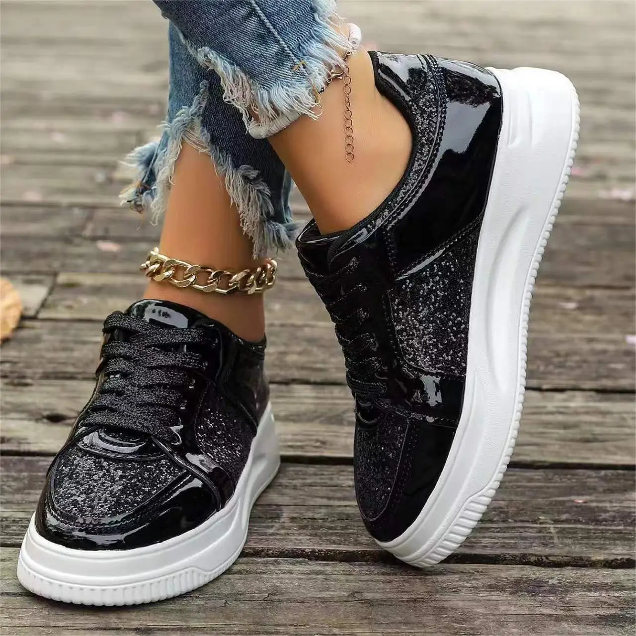 BUSY GIRL ZG4484 Sneakers for Ladies Walking Style Shoes Women Wholesale Gold Silver Sequin Size 11 Running