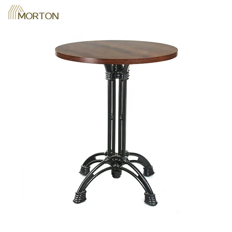Heavy duty restaurant furniture coffee shop Mesa Metal Leg wood round top restaurant dining table
