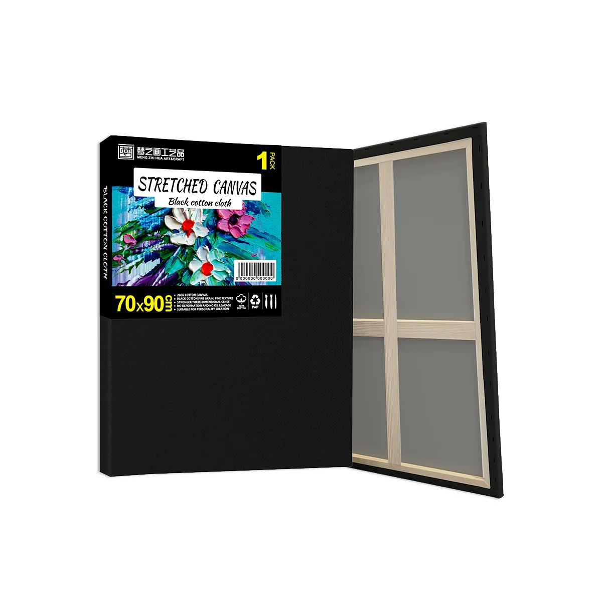 Wholesale Cheap High Quality Large Black Canvas Frame, Triple-Primed 280g Cotton Acid-free Stretched Canvas for Art Painting