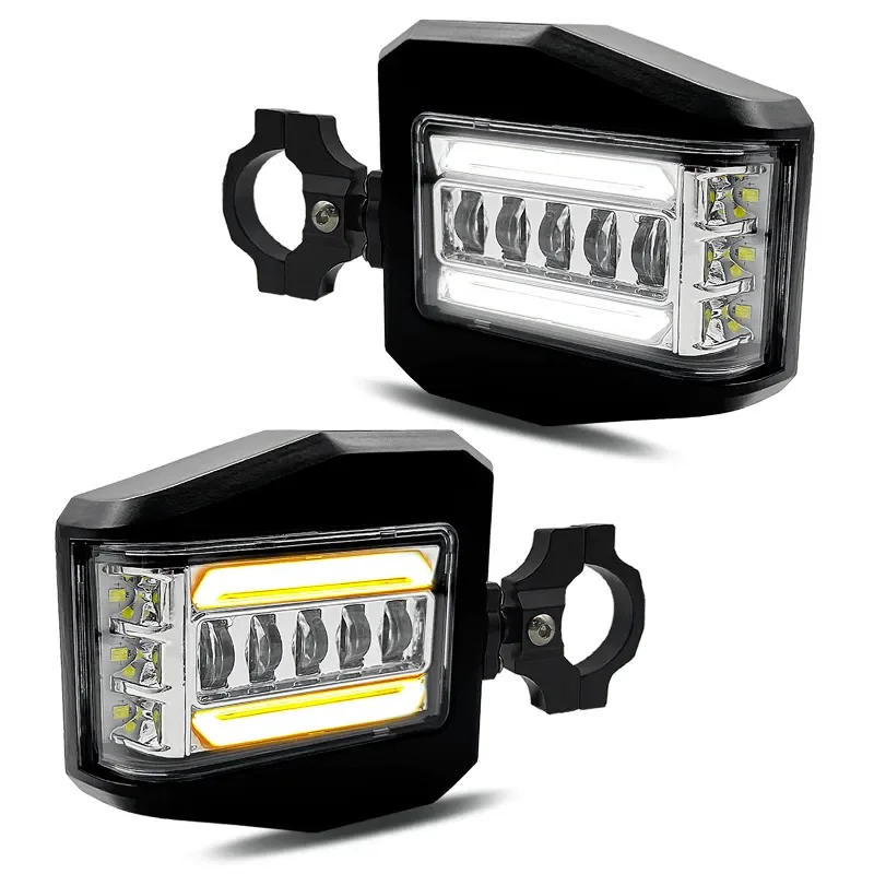 OVOVS Car Accessories ATV UTV Led Side Rear View Mirrors With White DRL Amber Turn Signal Fit All UTV with 1.6-2 Inch Roll Bar