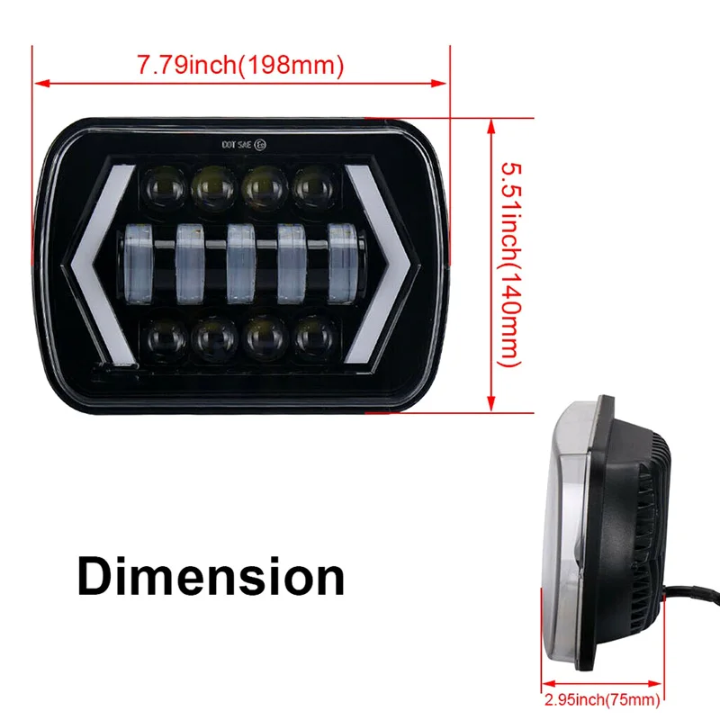 DOT SAE E9 Combo High Low Beam DRL Warning Turn Signal H4 H6054 H5054 Rectangular 5X7 7X6 Square Sealed Beam YJ XJ Led Headlight