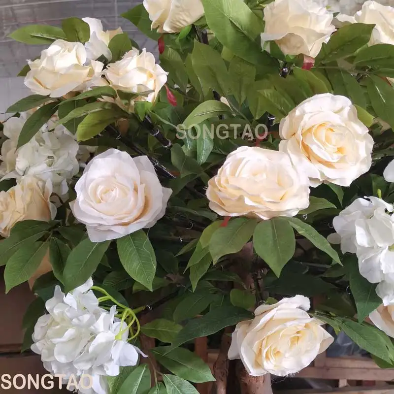 Дешевый внутренний Декор пластиковый искусственный большой зеленый лист роза цветок дерево растение для продажи