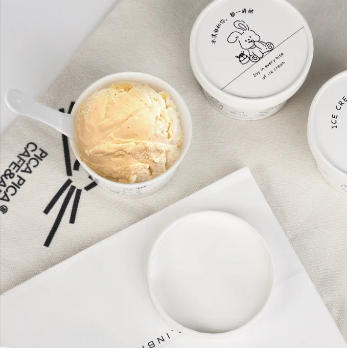 Customizable Wholesale Biodegradable Disposable Packaging Dessert Yogurt Container Tubs Paper Ice Cream Cups