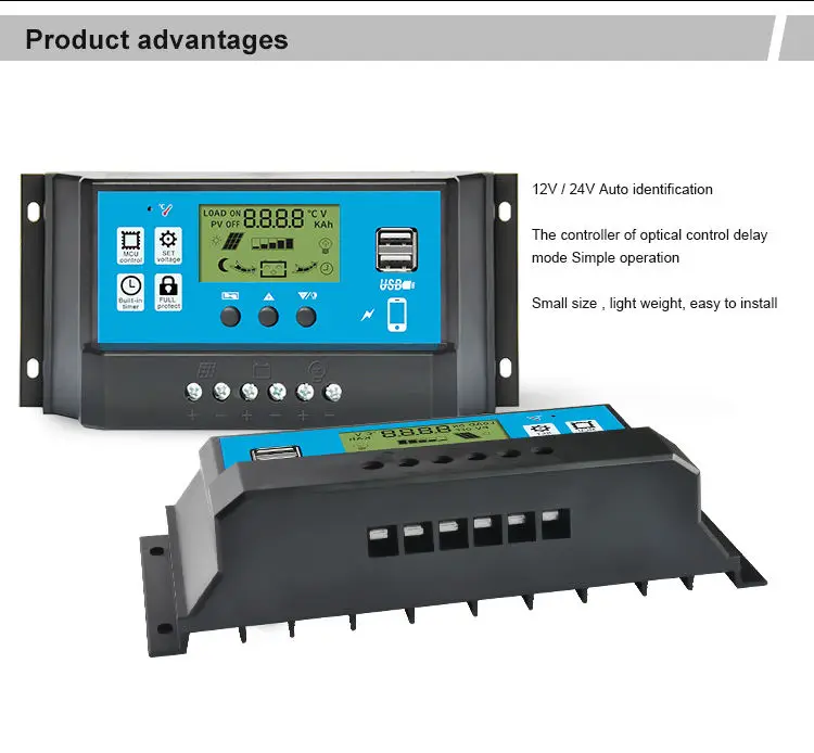 Sun Power 12V 24V Battery Regulator 10a 20a 30a 40a 50a 60a PWM Solar Energy System Power Charge Controller