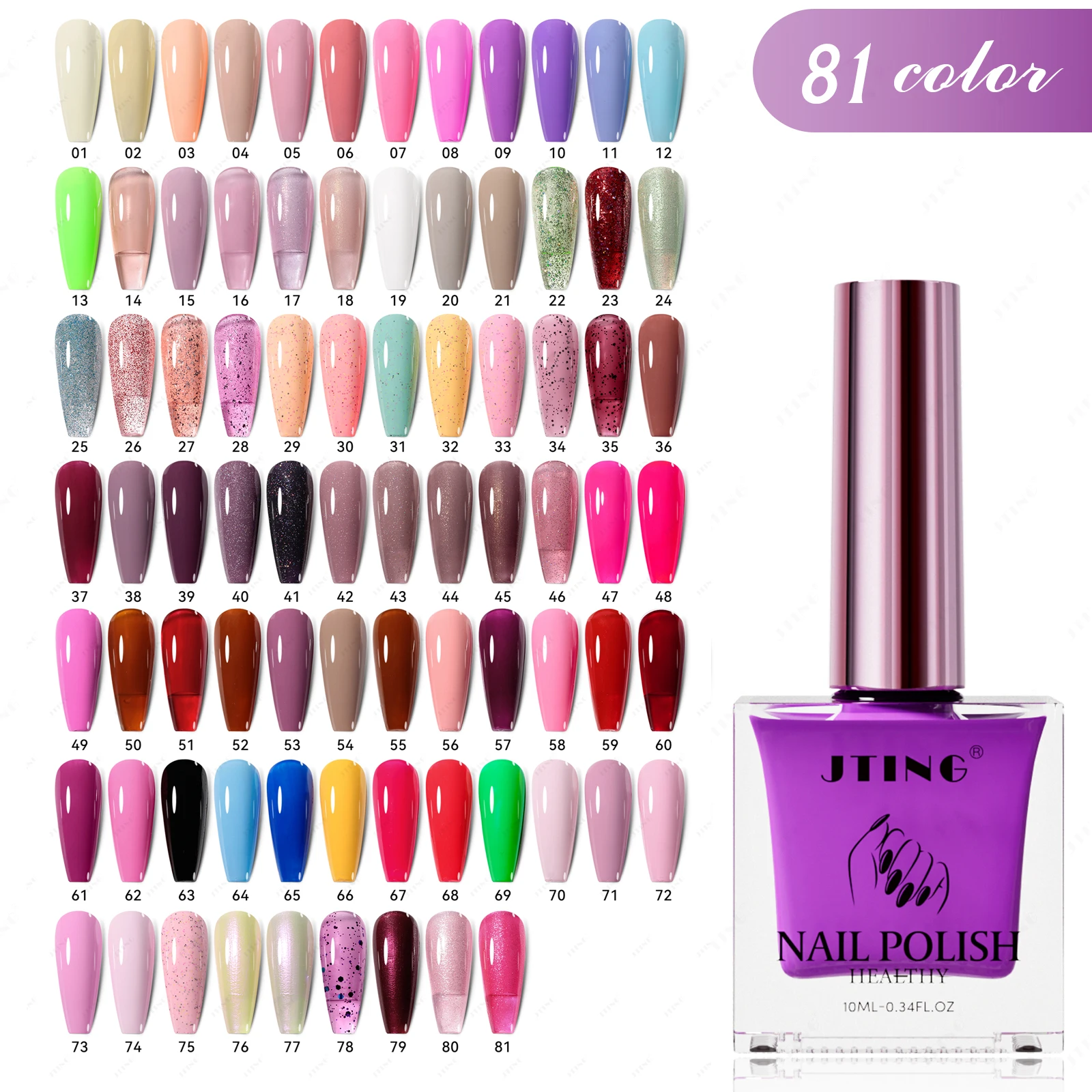 JTING 81colors Oil Based Nail Polish Set Semi Permanent High Pigment Breathable Vegan Regular Nail Lacquer OEM Private Label