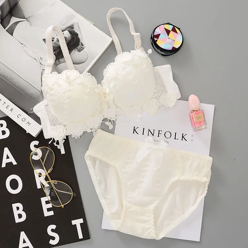 Dropshipping Lady Sexy Bras and Underwear Panty Lace Cute Young Beautiful Girls Push Up Bra & Brief Panties Sets