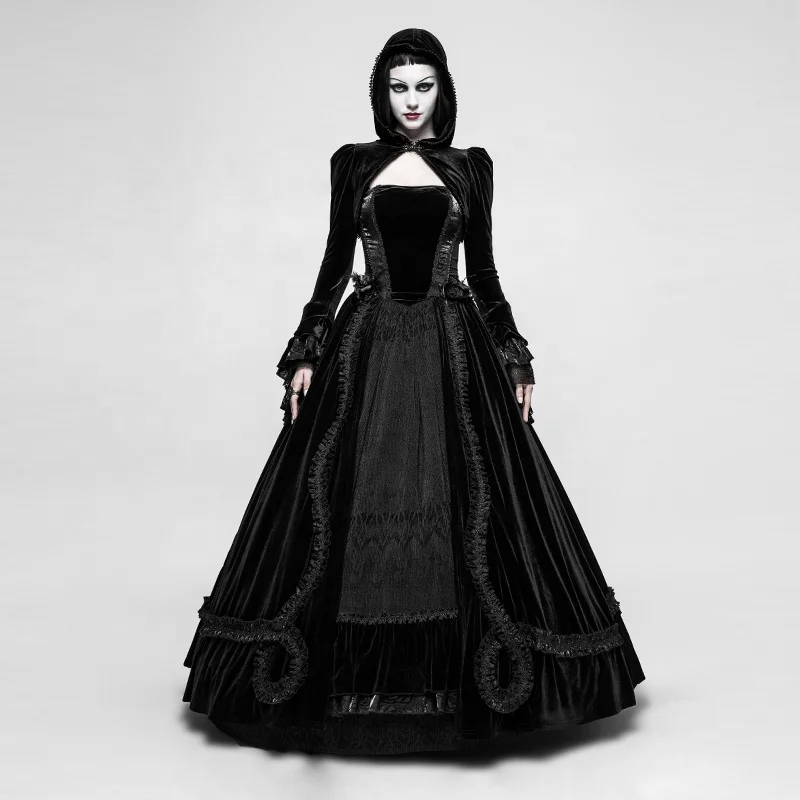 PUNK RAVE Q-339 Gothic Long Dress Gorgeous Velvet Victorian Maxi Sleeveless Long Dress Evening Party Dress