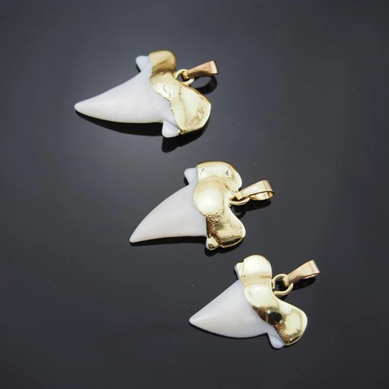 PM13841 Shell Shark Tooth Shark Pendant Gold Tooth Pendant Gold Plated Shark Tooth Shape Gold Plated Shell Pendant