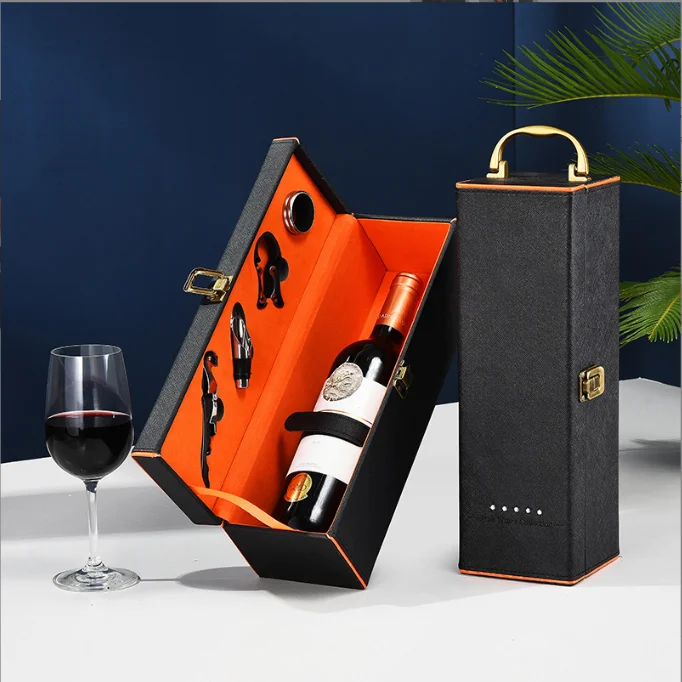 Custom Luxury  Foldable cardboard packaging liquor set champagne whisky red wine bottles glass wine paper gift Wine Box PU