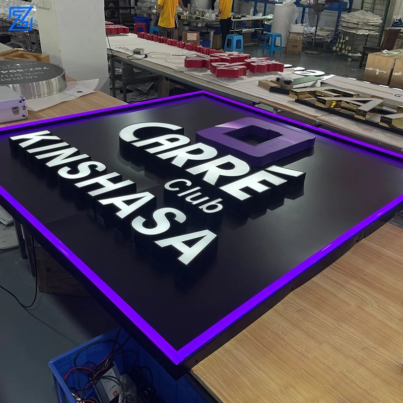 Company Business Brand Aluminum Frame Acrylic 3D Logo Led Light Sign Board Face Lit Channel Letter With Aluminum Backer Panel