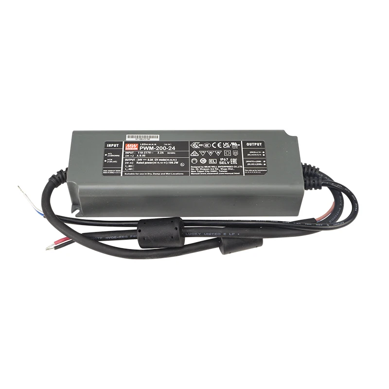 Meanwell PWM-200 200W 12V 24V 36V 48V Dali LED Strip Driver With PFC Faction Waterproof IP67