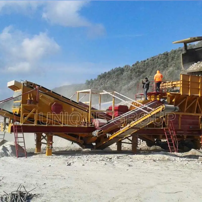UNIQUEMAC Quality Tech Mobile Concrete Waste Recycling Machines Construction Mobile Jaw Crusher Plant for Sale