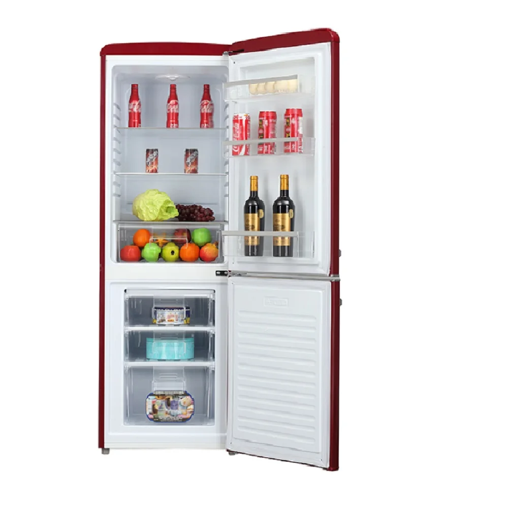 Hot sale Retro design 208L colorful double door refrigerator with metal handle BCD-208LHc for home and hotel