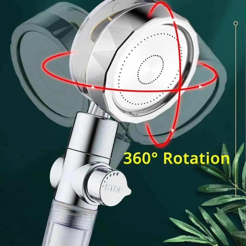 Shower Head Water Saving Flow 360 Degrees Rotating With Small Fan ABS Rain High Pressure spray Nozzle Bathroom Accessories
