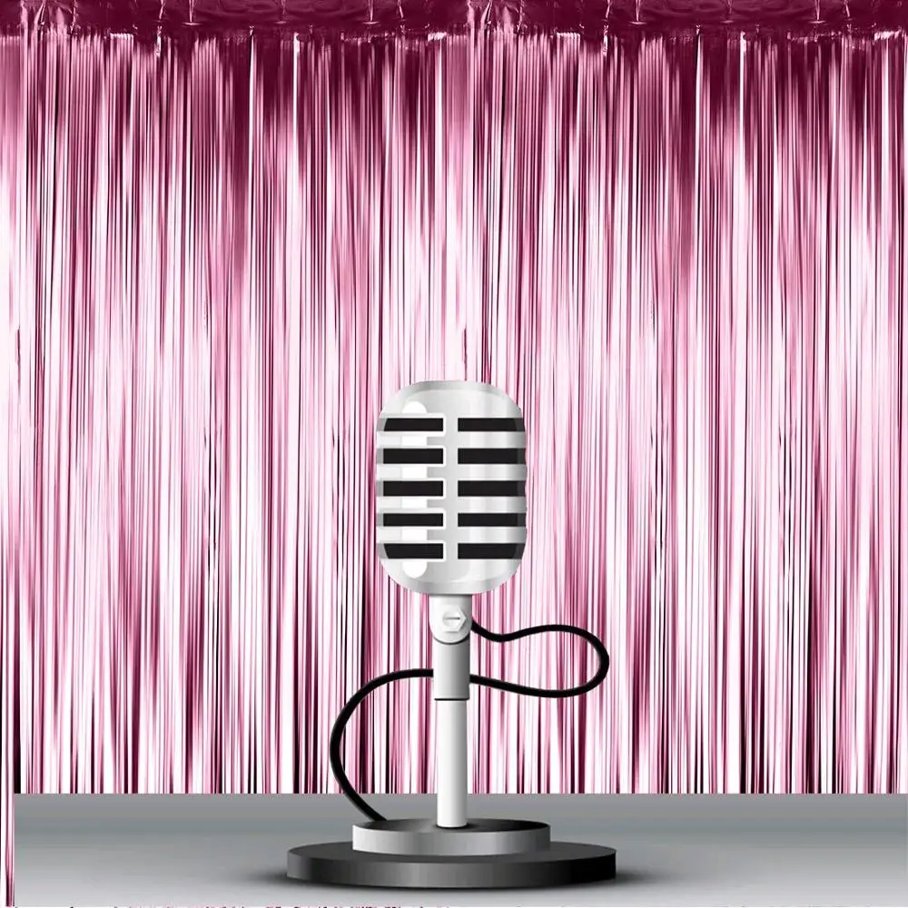 2 Packs Matt Pink Foil Curtains Metallic Tinsel Backdrop Door Fringe Curtains Photo Booth Backdrops for Wedding Birthday