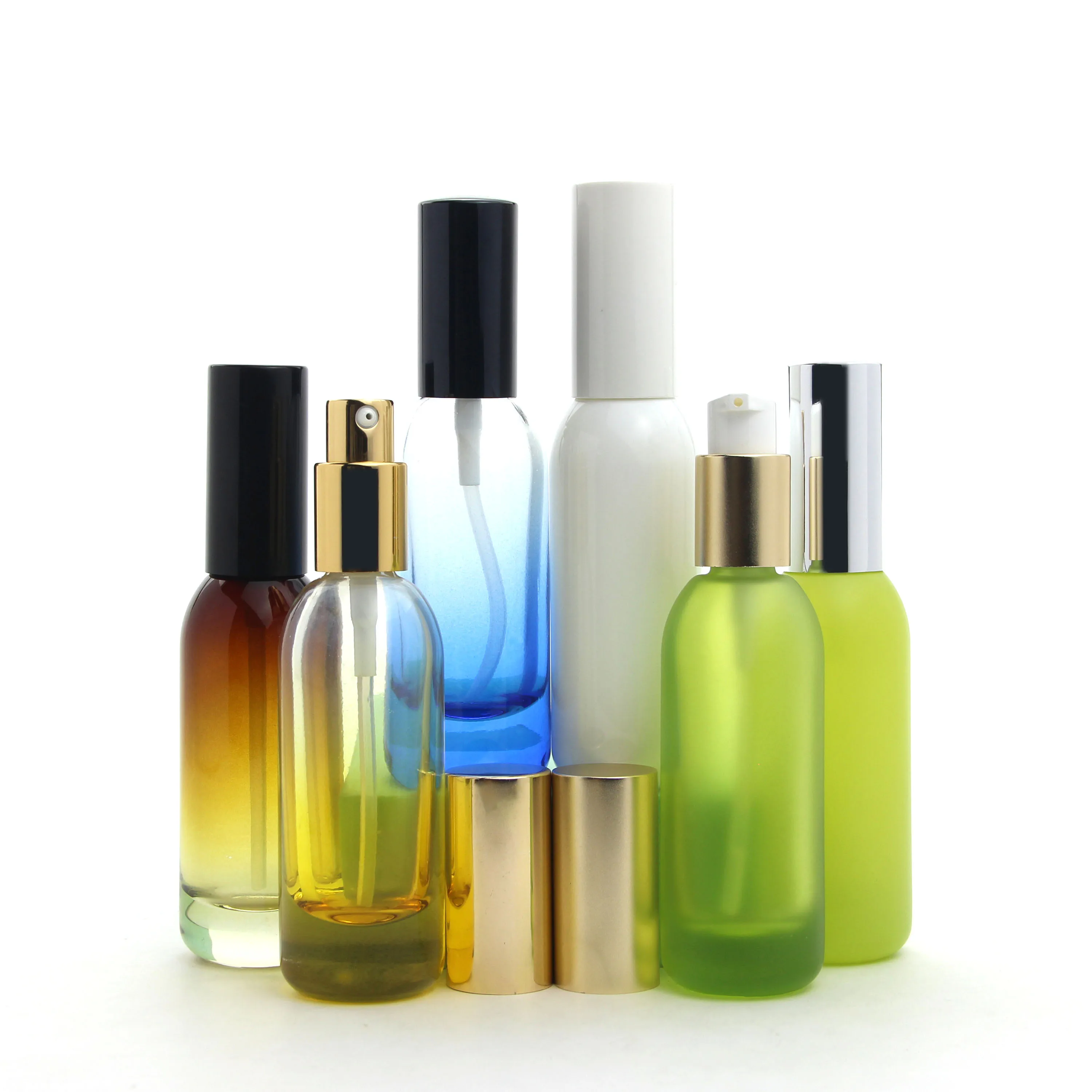 Wholesale Skin Care Packaging 40ml Cosmetic Serum Oil Pump Glass Mist Sprayer Bottles with Gold Silver Aluminum Spray Pump