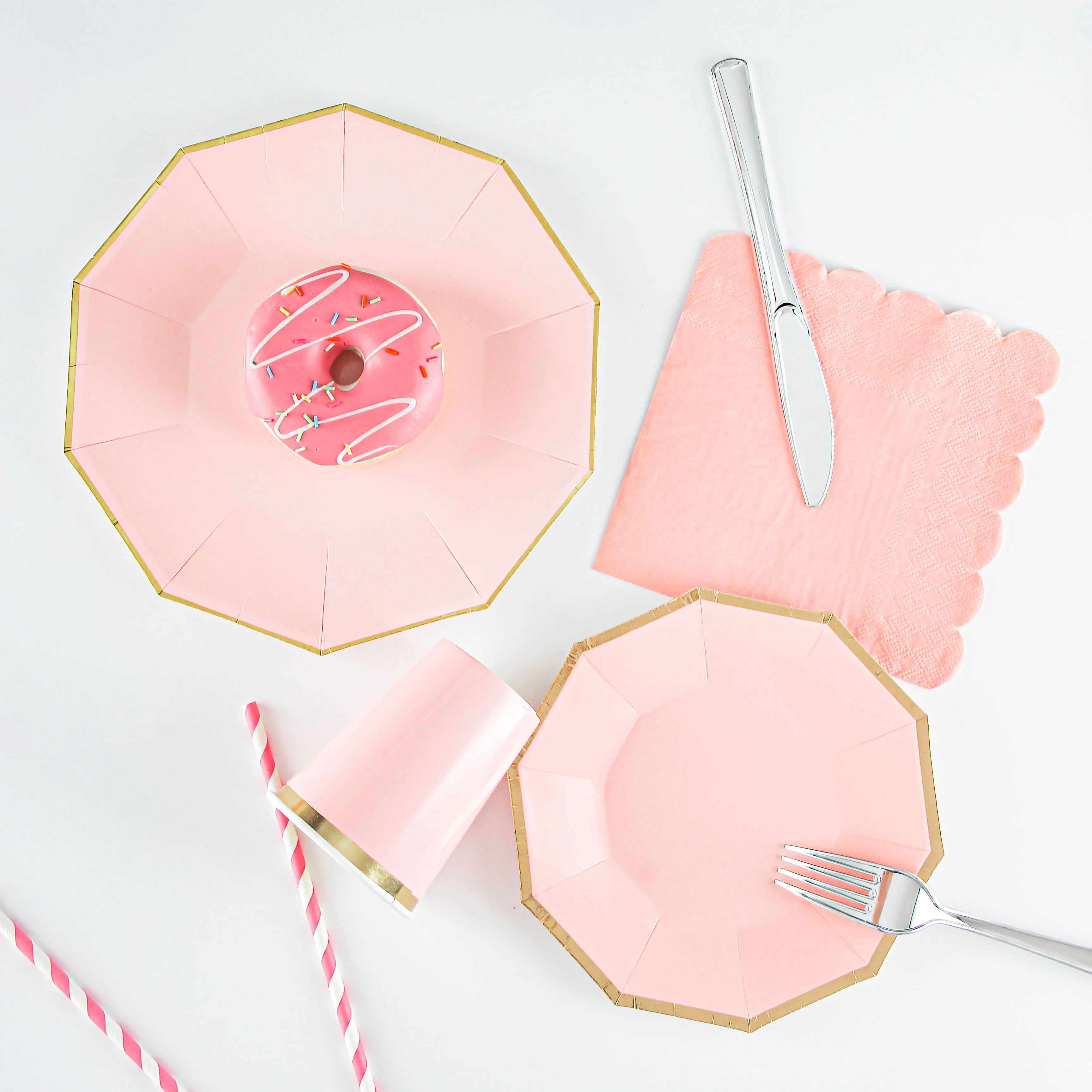 Bronzing Decagonal Party Tableware Paper Plates Cups Napkins Disposable Tableware Set For Birthday Baby Shower Party Decoration