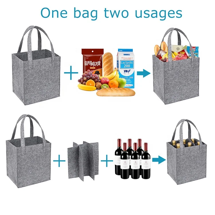 Wholesale  custom logo printed  Reusable eco RPET  4 6  bottles gift packaging  felt  tote  bag  for wine