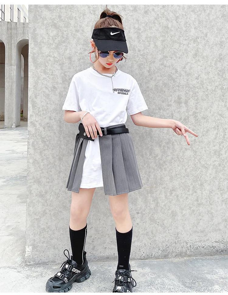 Top Leader New fashion teen Girls Clothing set letter printed short sleeve T-shirt+pleated skirt+waist bag set clothing for kids