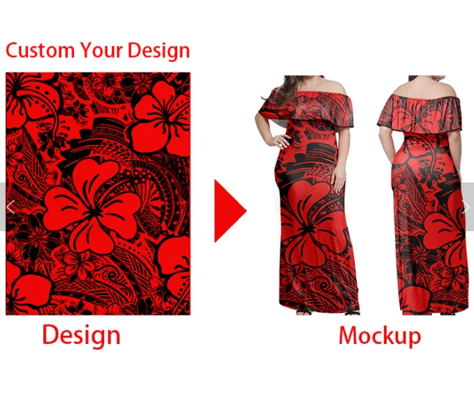 Wholesale Custom ladies dress Polynesian Tropical Tribal Printed Women Maxi Dresses Summer long sleeve dress