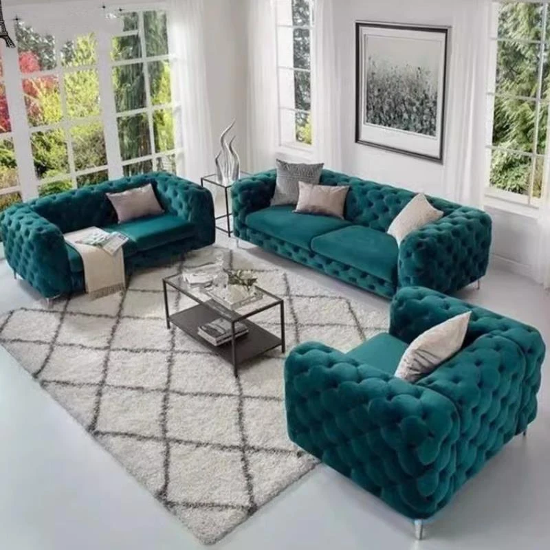 Modern Velvet Green Chesterfield Sofa Luxury Fabric Couch Modular Sofa Sectional