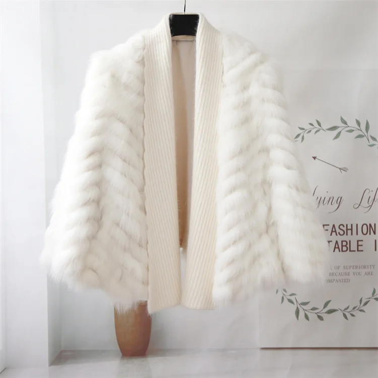 Latest Fashionable Winter Women Luxury Striped Fox Fur Cardigan Coat