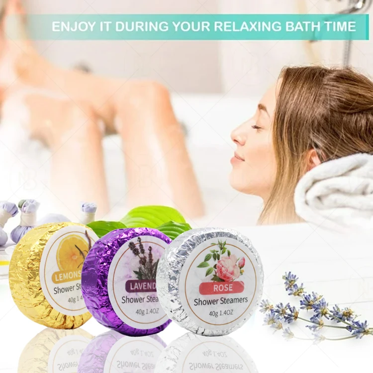 Custom Wholesale Good Grade 100% Organic Essential Oil Scented Shower Steamer Packaging 12 Tablets