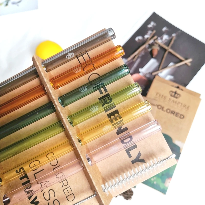 cocktail Straw Reusable Drinking Glass with straw Brush High Borosilicate Glass Straw 6+1 wine set