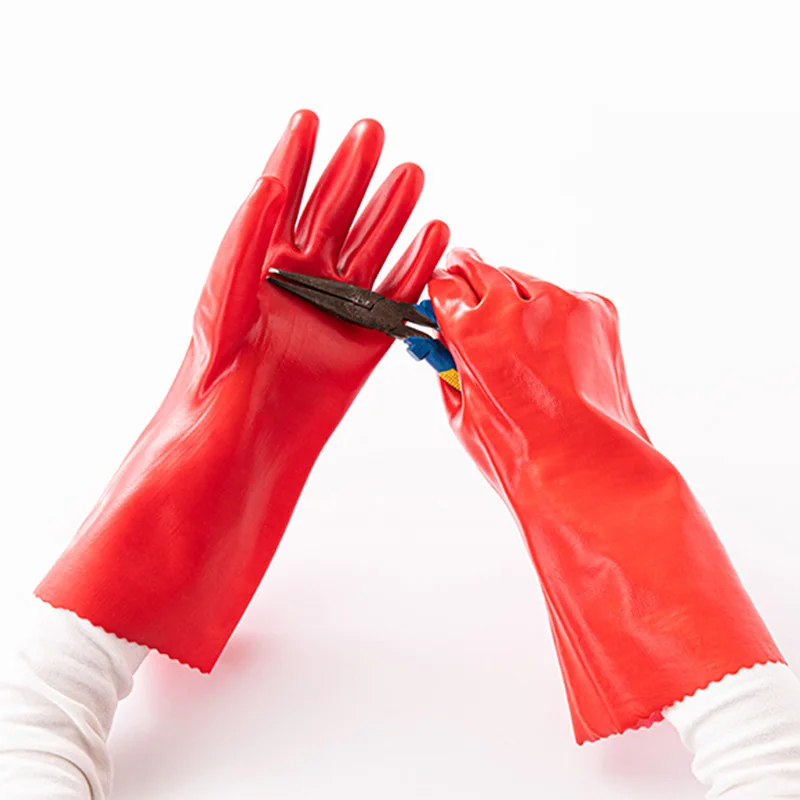 Industrial Safety Work Thicken and Lengthen Red Glossy PVC Corrosion Resistant Oil Acid and alkali Chemical Resistant Gloves