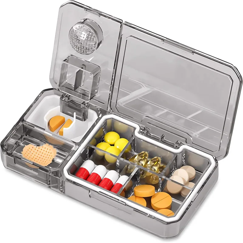 3 in 1 Multifunctional Pill Case with Cutter with Powder Grinder Mini Portable Medicine Storage Case For Vitamin For Outdoor