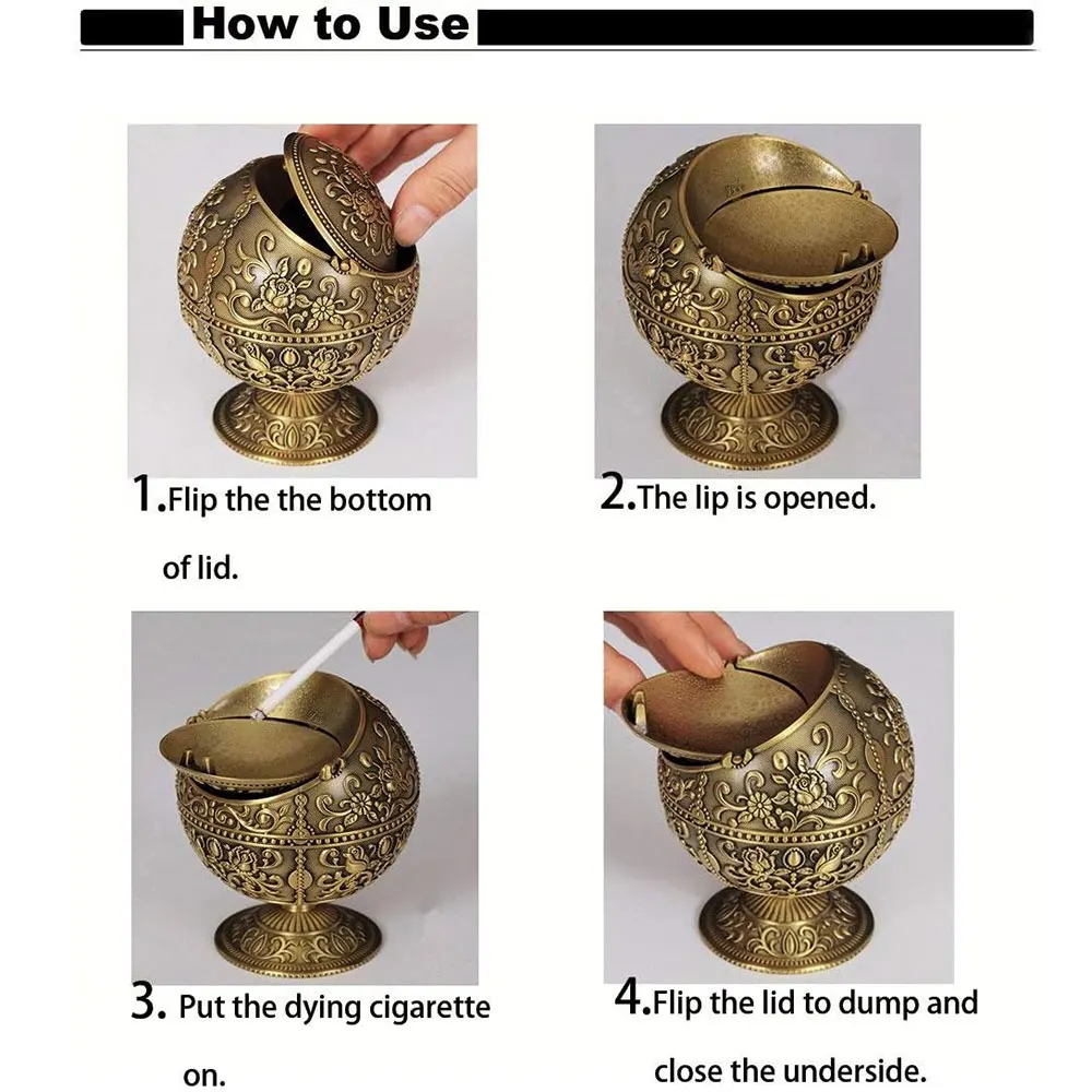 Vintage Windproof Ashtray Metal Push Down Smoking Ash Tray