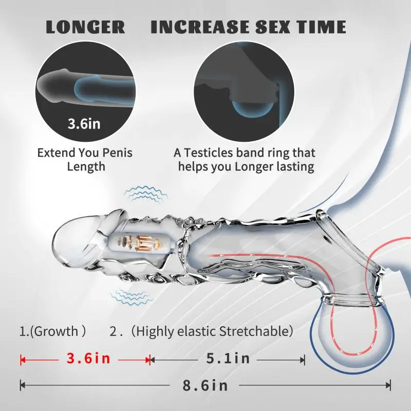 High quality soft crystal lengthen penis sleeve condom vibrator for men sex toy