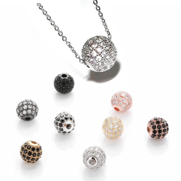 Круглые бусины-разделители XuQian с фианитами для изготовления браслетов и ожерелий своими