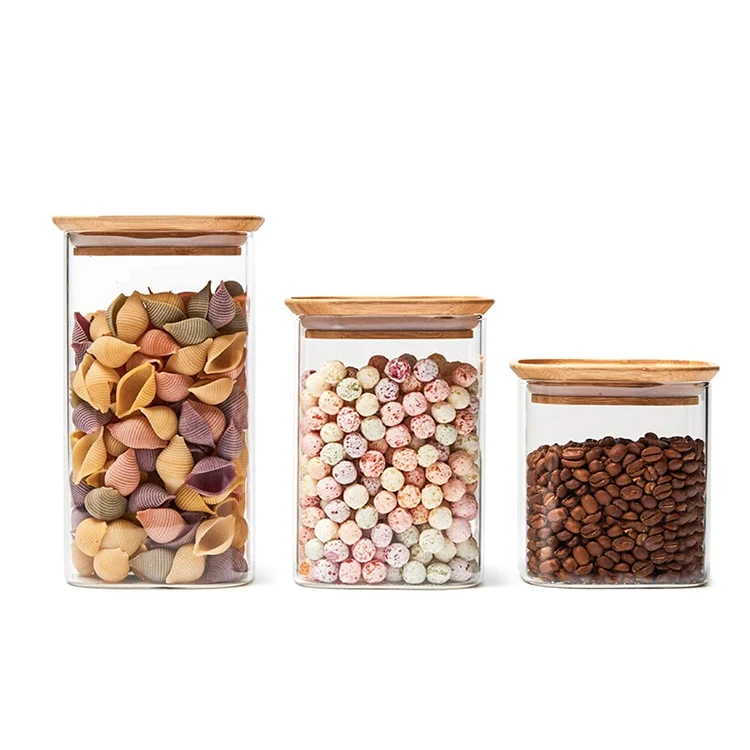 950ml New Products Handmade Recycled Food Containers In Bulk Borosilicate Glass Storage Container Jar With Wood Lid