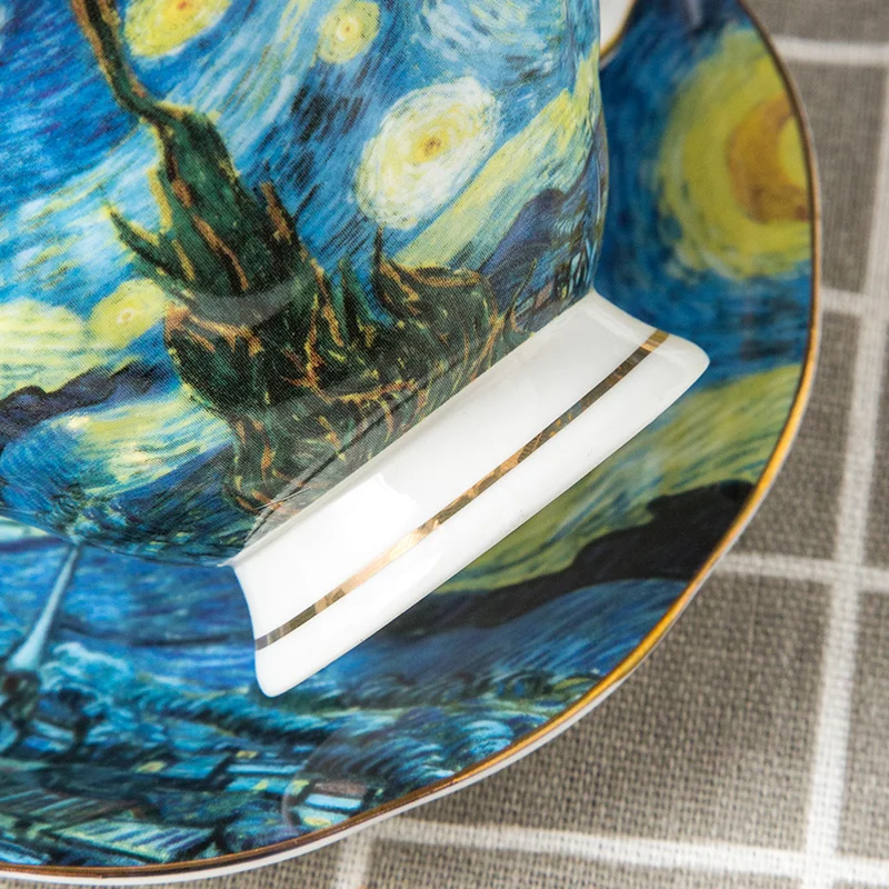 Van gogh starry night new design ceramic bone china cup and saucer