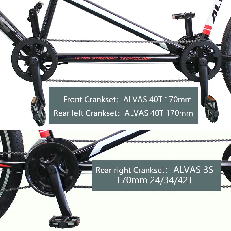 ALVAS Tandem Bicycle 26 inch 3*7 speed Line Pulling Disc Brake Urban leisure Scenic spot leasing Family cycling Unisex