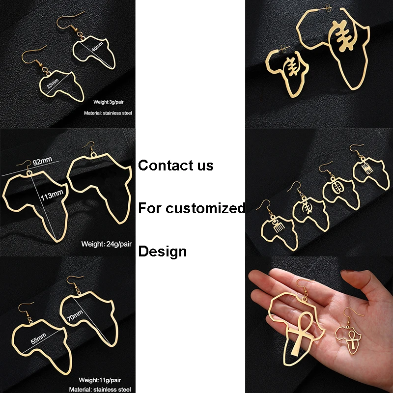 Custom Stainless Steel Statement Earrings Women Jewelry 18K Gold Plated Large Hoop Earring 2022 Africa African Map Earrings