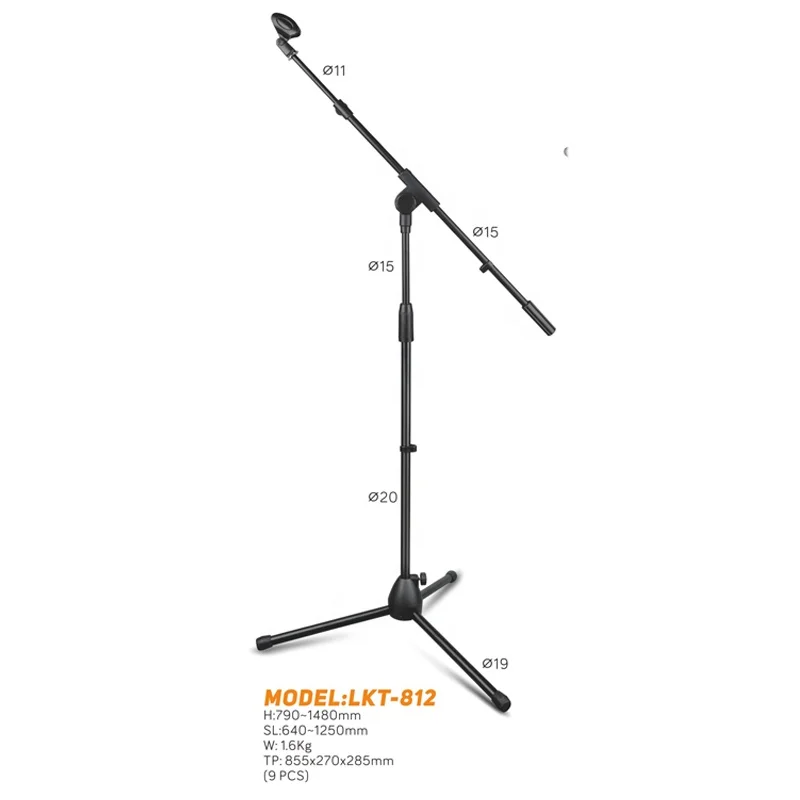 LKT-812 Professional Microphone stand flexible mic stand bracket adjustable Floor mic Tripod stand for studio microphone