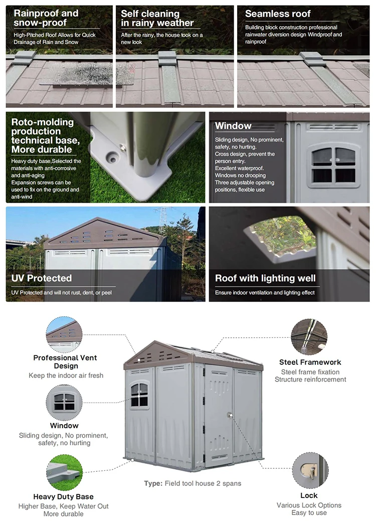 outdoor garden backyard easily assembled waterproof dustproof hdpe plastic storage shed plastic garden shed plastic