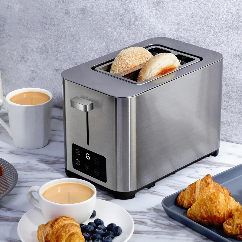 LED Display Sandwich Stainless Steel Toaster With digital Screen Smart Toaster 2 Slice Extra Wide Long Slot Toaster