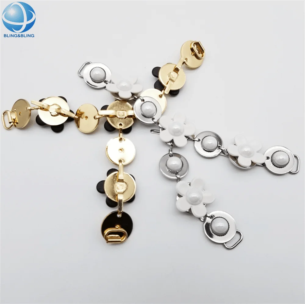 T Shaped Flower Summer Sandals Metal Chain Buckle Sew On Leather Upper Women Flip Flops T-strap High Heel Decoration Accessories