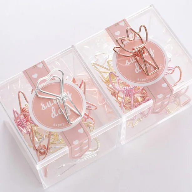 Creative 16pcs binder clips simple small fish clip dazzle color metal long tail clip stationery student office