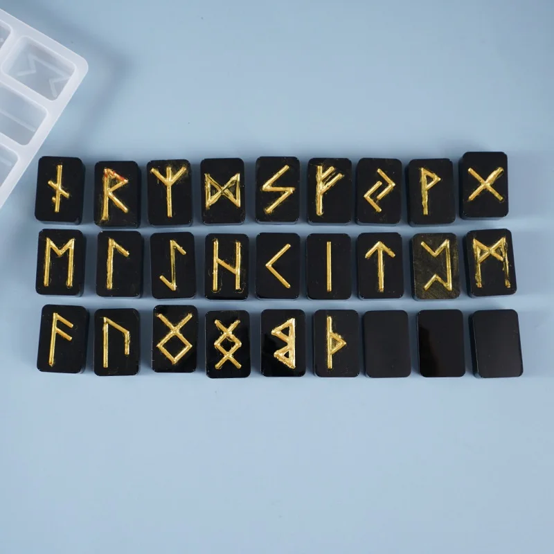 Rune  Silicone resin Epoxy Casting Alphabet Symbol Word Molds for Divination Dominoes Building Blocks Stacking Puzzle Soaps